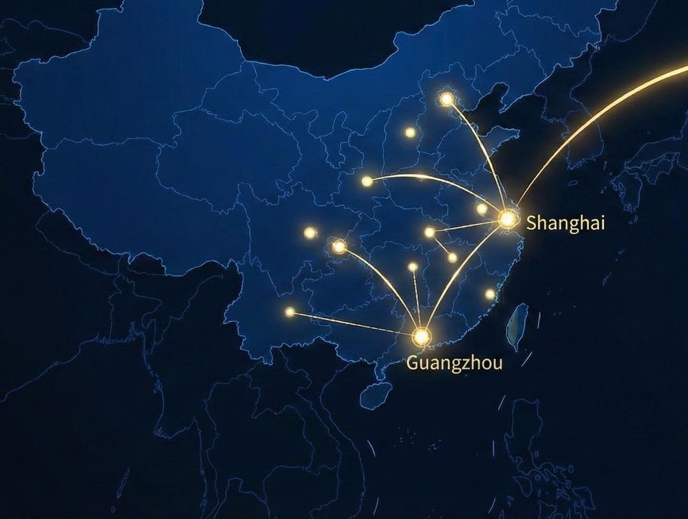 Map of China highlighting our sourcing hubs in Shanghai and Guangzhou