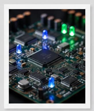 Close-up of a circuit board representing electronics and EV components